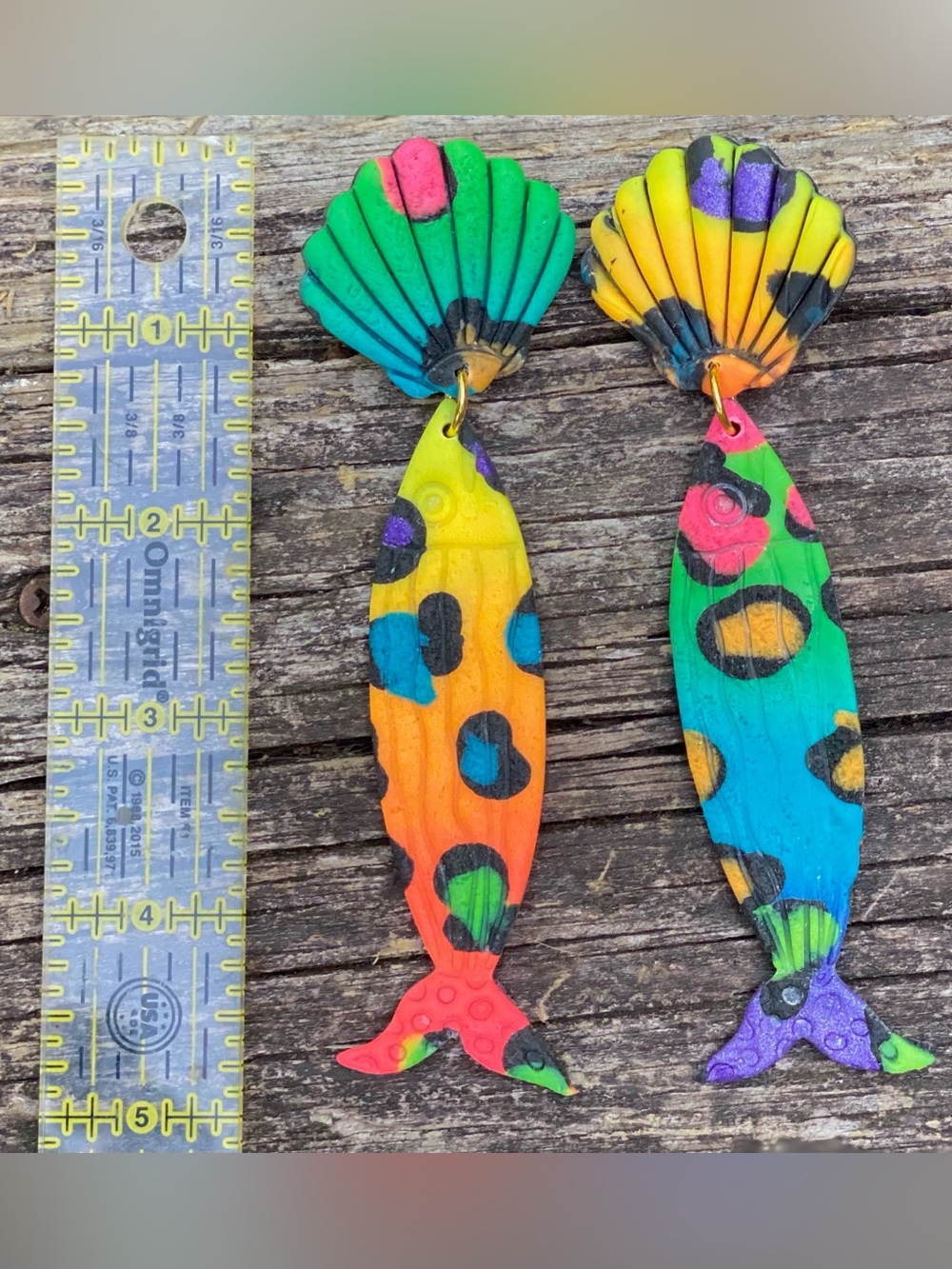 Handcrafted Mermaid Tail Dangle Earrings - Multicolor Shell Design